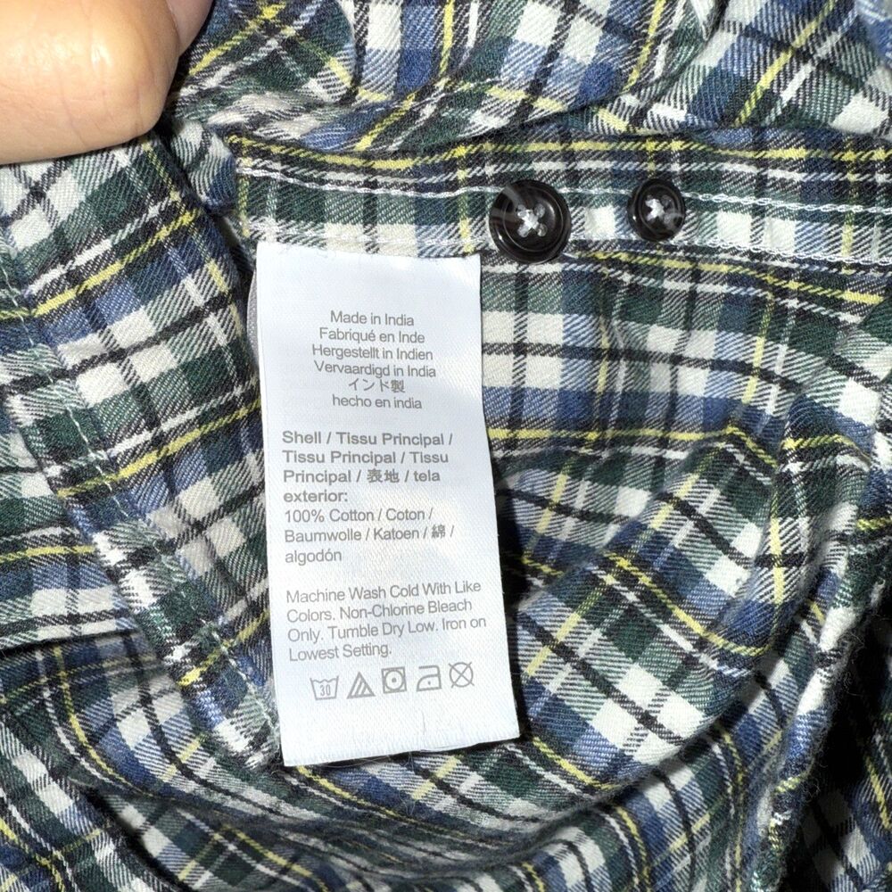 J.Crew Mens Flannel Blue Green White Plaid Long Sleeve Shirt Botton Down Size M - Picture 6 of 10